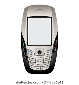 Old mobile phone with physical keyboard. Communication device. Editable EPS 10 vector graphic illustration isolated on white background.