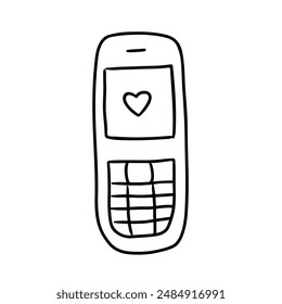 Alte Handy-Vektorgrafik handgezeichnete Doodle-Skizze, Telefonleitung Kunst isoliert auf weißem Hintergrund