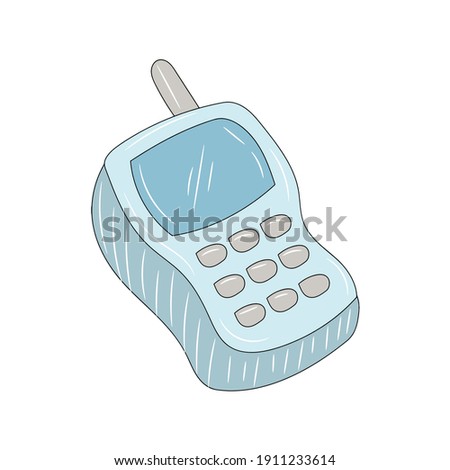Old Mobile phone vector illustration, isolated colored hand drawn style
