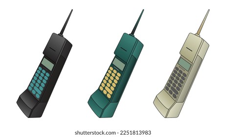 vector de teléfono móvil antiguo. teléfonos antiguos de teclado, objetos vectores nostalgia establecidos.