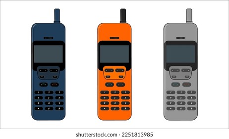 old mobile phone vector. old keypad phones, nostalgia vector objects set.