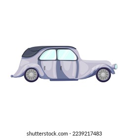Old model of car, auto industry isolated on white background. Evolution of automobiles vector illustration. Transport, transportation, history concept