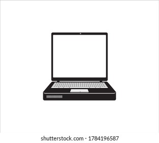 old model laptop computer in front view with square blank screen display vector design illustration template