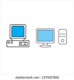 old and modern computer icons,vector best flat line icon.