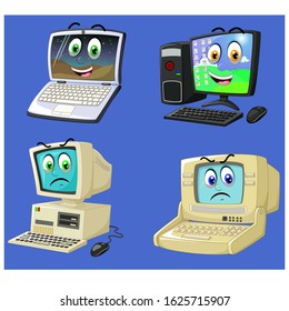 Old And Modern Future Computer Cartoon Set