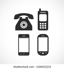 Old and modern phone models icon on white background