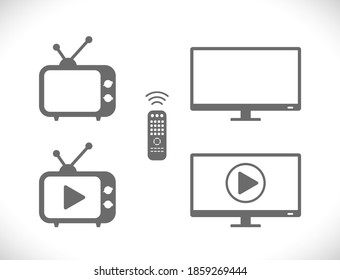 old and modern tv with remote icon set