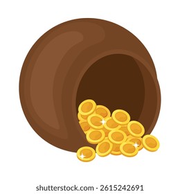 Old Money Clay Pot Spilling Coins Antique Currency Icon Vector Vintage Finance Concept Illustration