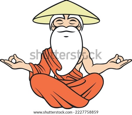 Old Monk with Long Beard Meditating