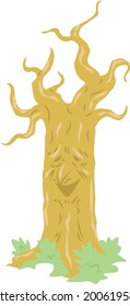 the old monster tree flat illustrations for fantasy world sticker, witch interior concept, halloween, kids book, all about fantasy, and many more