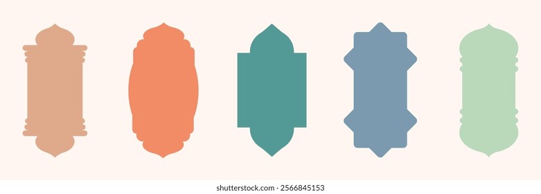 Old mosque window shape in oriental style. Islamic gates, or arches for Ramadan designs. Traditional Islamic door, Muslim architecture geometric design element. Arabic frames, minimalist boho design