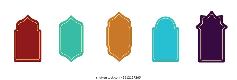  old mosque windows shape oriental style. Shape Islamic door and window silhouette Arabic arch. Collection of patterns in oriental style. Frames in Arabic Muslim design for Ramadan Kareem. Vector mosq