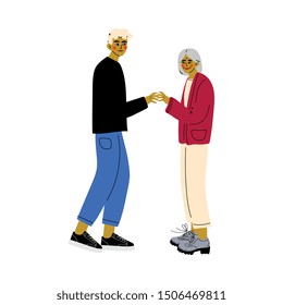 Old Mother Holding Hands Her Adult Son, Happy Family Concept Vector Illustration