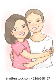 Old mother and teenage daughter warm family pictures