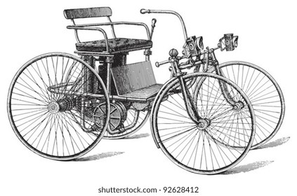 Old motor vehicle / vintage illustration from Meyers Konversations-Lexikon 1897