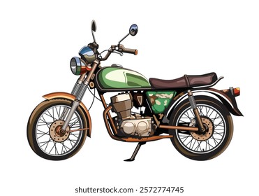 Old Motorbike, classic motorcycle vector illustration, isolated on white background.