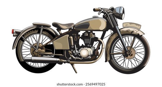 Old motorbike, isolated on white background, vector illustration.