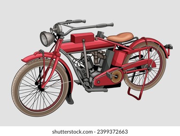 old motorbike in red color vector for background design, vintage style.