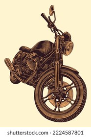Altes Motorrad. Bearbeitbare handgezeichnete Illustration. Vektor Vintage Gravur. Einzeln auf hellem Hintergrund. 8 eps