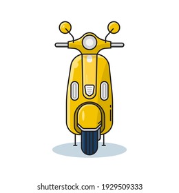 old motorcycle, vintage scooter with yellow color, front view, vector illustration