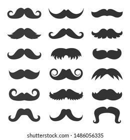 Old moustache vector icons set silhouette on white background