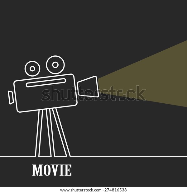 Old movie\
camera with reel on a dark background and a ray of light.Old movie\
camera with reel on a dark background and a ray of light. Symbol of\
the film industry,\
cinema.Outline.