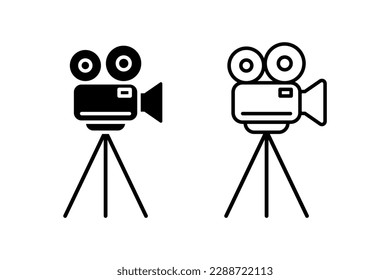 Old movie camera vector icon set. Old film projector symbol. Cinema concept logo