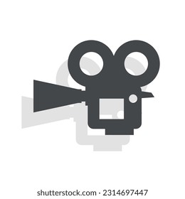 Icono vectorial de cámara de película antigua en color negro.