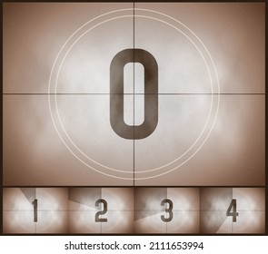 Old movie countdown. Retro frame with timer. Vector template for your design.