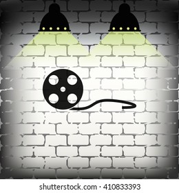 Old movie film strip . Cinema film roll icon.