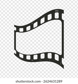 Old movie filmstrip fragment with grunge texture on transparent background. Realistic film tape segment. Vector illustration