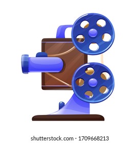 Old movie projector in cartoon style, retro technique. Vector illustration isolated on white