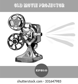 Old movie projector. Vector illustration on white background