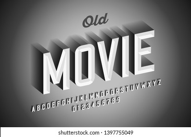 Old movie style vintage font design, retro style alphabet letters and numbers vector illustration
