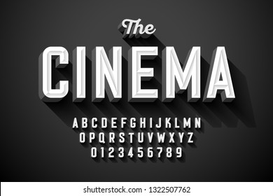 Old movie title vintage font design, retro style alphabet letters and numbers vector illustration