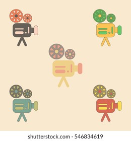 old movie video camera Vector illustration Collection in flat style Retro cinema