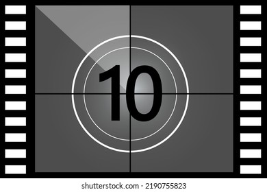 Old movies timer counter number eten. Vector illustration. Stock image. 