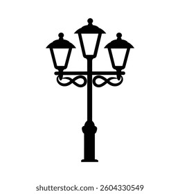 Old Multiple light street lamp black outline icon background design