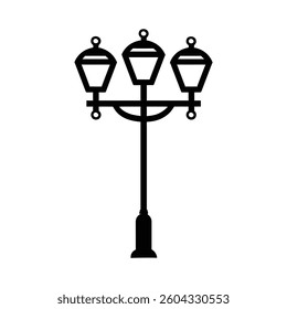 Old Multiple light street lamp black outline icon background design