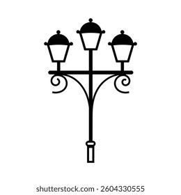 Old Multiple light street lamp black outline icon background design