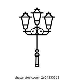 Old Multiple light street lamp black outline icon background design