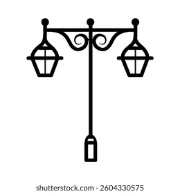 Old Multiple light street lamp black outline icon background design