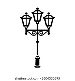 Old Multiple light street lamp black outline icon background design