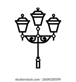 Old Multiple light street lamp black outline icon background design
