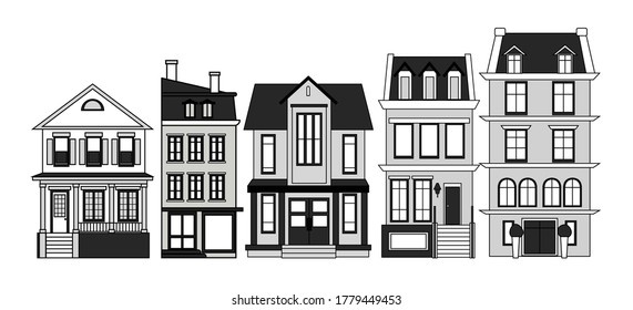 Alte mehrstöckige Gebäude. Hier können Sie Illustrationen der Altstadt erstellen.