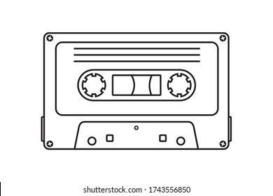 Old music cassette tape icon in line style,  isolated on white background, Retro music audio cassette, vector illustration