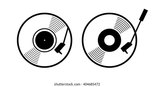 Old Music Long Play Record - Flat Symbol. Vinyl Turn Table Icon App. Black Gramophone Web Sign - Simple Silhouette Graphic Design. Vector Art Image Illustration, Isolated On White Background Eps10