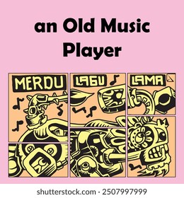 an old music player vector hand draw illustration in black an yellow