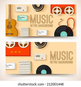 old music studio equipment horizontal banners concept. Vector illustration design