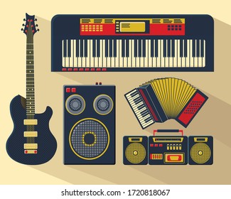 old musical instruments set
 retro style poster